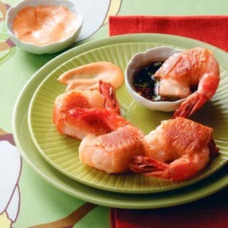 Phyllo shrimp with dipping sauces