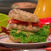 BLAST Burgers (Bacon, Lettuce, Avocado, Salmon and Tomato Burgers with Sriracha Aioli)