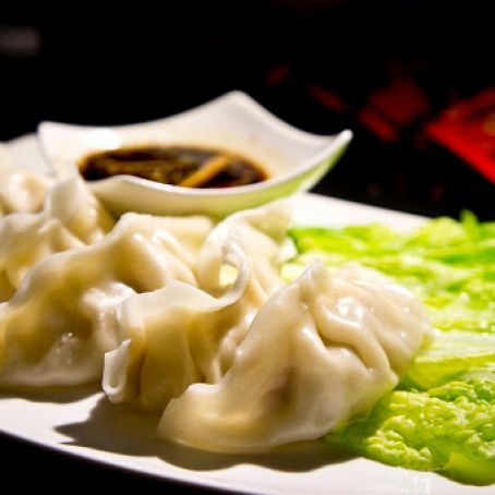 Boiled Chicken Dumplings with Pickled Ginger Dressing