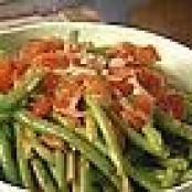 Sauteed Green Beans with Tomatoes and Basil served with Parmesan Crisps
