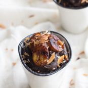 Dark Chocolate Avocado Mousse with Coconut Caramelized Bananas.