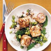 Chicken Teriyaki Meatballs with Edamame and Snow Peas