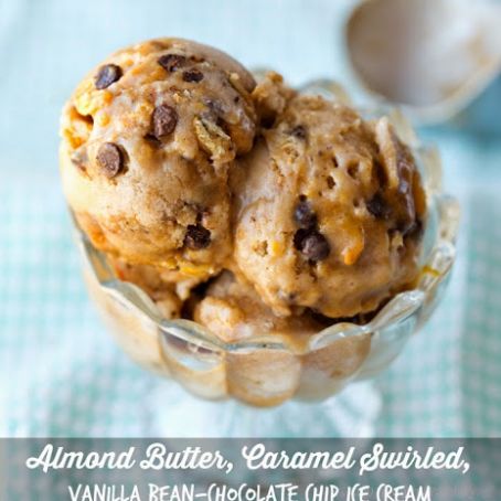 Almond Butter, Caramel Swirled, Vanilla Bean-Chocolate Chip Ice Cream