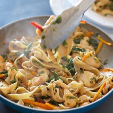 Tagliatelle with Prosecco Chicken, Rainbow Chard & Heirloom Carrots
