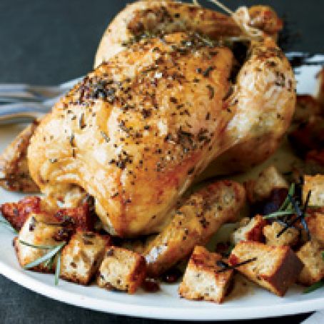Brined Roast Chicken with Olive Bread Panzanella
