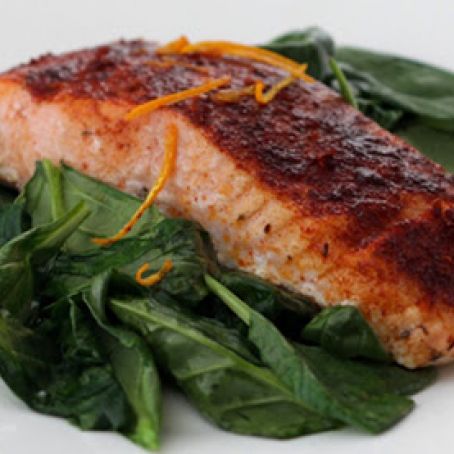 Smoked Paprika Roasted Salmon with Wilted Spinach Recipe