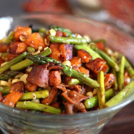 Asparagus, Bacon, Corn and Sweet Potato Skillet