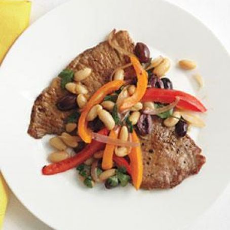 Pork Cutlets With Sautéed Peppers & Beans