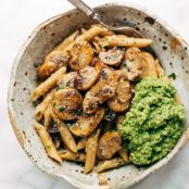 Simple Mushroom Penne with Walnut Pesto