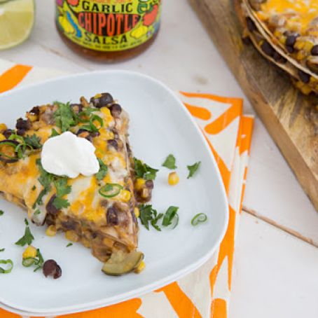 Tortilla Pie with black beans and zucchini