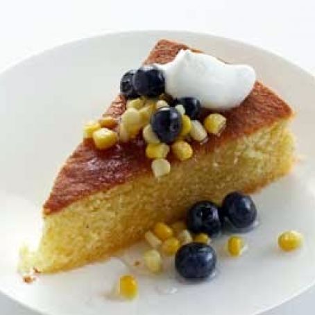 Sweet Corn Cake with Blueberry-Lavender Compote