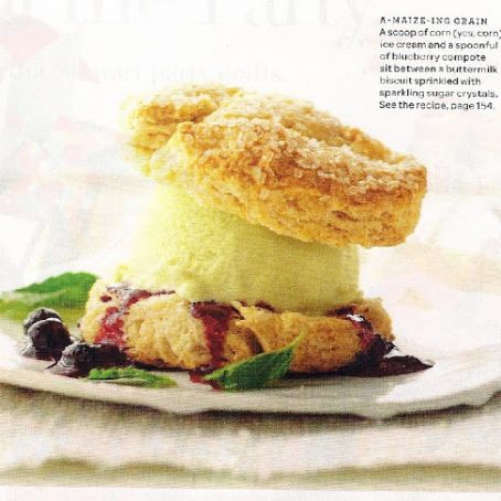CORN ICE CREAM SHORTCAKES WITH BLUEBERRY COMPOTE