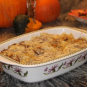 Tuna Casserole, Toast, Butter and Strawberry Jam, Green Grapes, Strawberries, Blueberries and Pineap