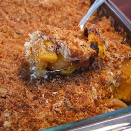 BUTTERNUT SQUASH CHEDDAR GRATIN W/ ROSEMARY BREADCRUMBS