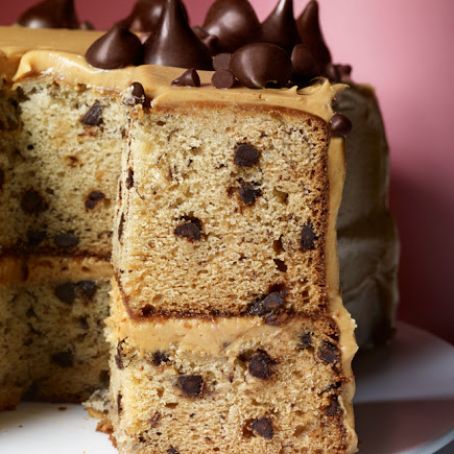 Banana-Chocolate Chip Cake with Peanut Butter Frosting