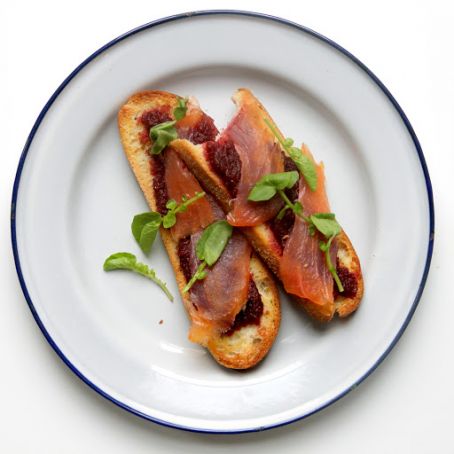 Toast Points with Roasted Beet Dip, Smoked Salmon, and Watercress