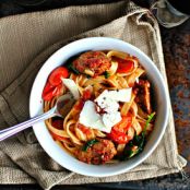 Italian Sausage, Kale and Blistered Tomato Fettuccine