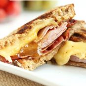 Bacon, Ham and Grilled Cheese Sandwiches with Brown Sugar Mustard Sauce