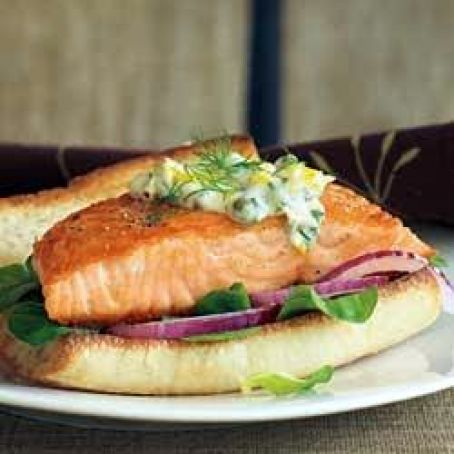 Seared Salmon with Caper-Dill Mayo