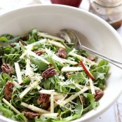 Apple Arugula Salad with Cheddar, Candied Pecans and Balsamic Vinaigrette