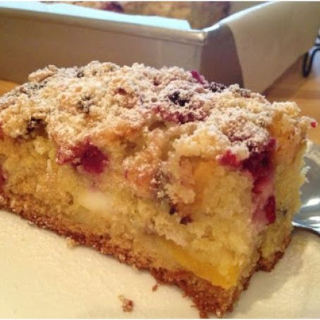 Peach, Raspberry and Ricotta Crumble Cake