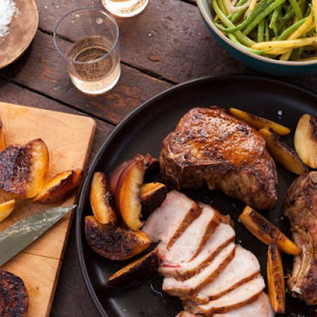 Pork: Grilled Pork Chops and Peaches with Pole Bean