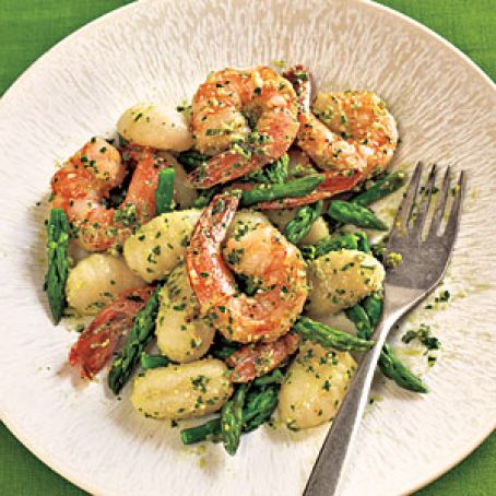 Shrimp, with Gnocchi, Asparagus, and Pesto