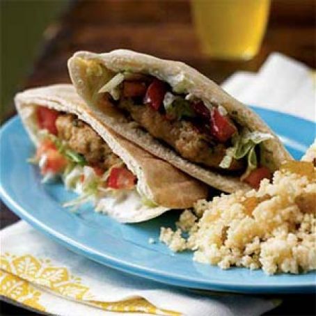 Lemon Chicken Pita Burgers with spiced Yogurt Sauce