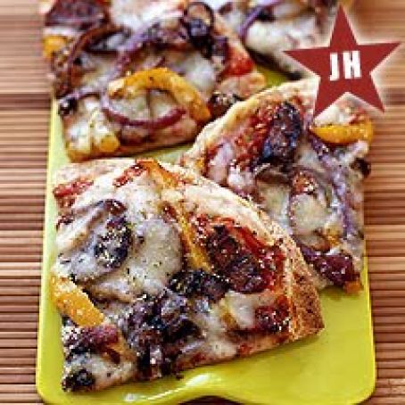 Grilled Pizza with Sausage, Onions and Peppers