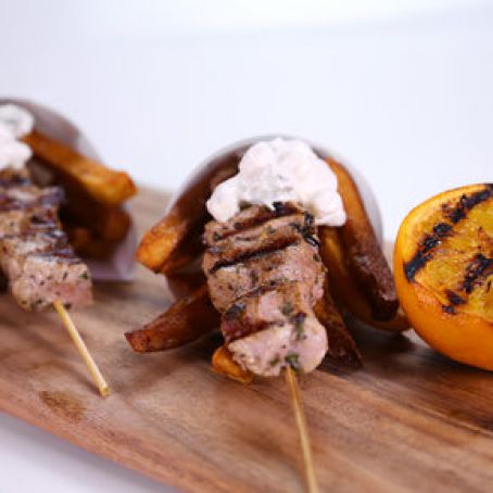 Michael Symon's Pork Souvlaki with Double Cooked Fries