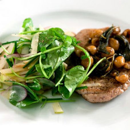 Pork Loin with Hazelnut Brown Butter, Apples, and Watercress