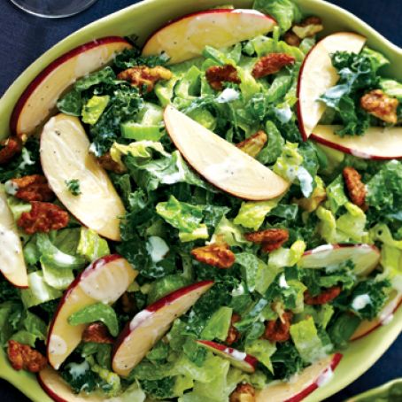 Creamy Kale, Apple Salad with Spiced Nuts