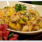 CAMARON SALTEADO CON SALSA DE FRUTAS Y COCO