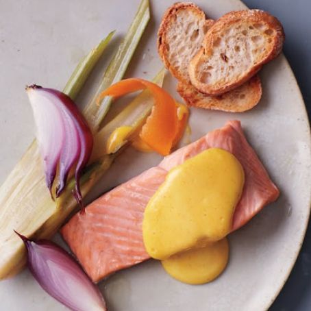 Poached Salmon with Grapefruit Olive Oil Hollandaise Sauce