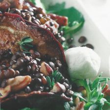 Balsamic Eggplant with Lentils and Goat Cheese