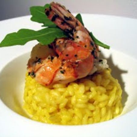 RISOTTO A LA MILANESA Y CAMARONES SALTEADOS