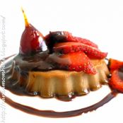 Coffee Flavored Flan with Strawberries and Nutella Sauce