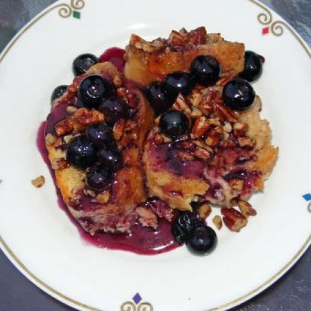 Baked Blueberry Pecan French Toast with Blueberry Syrup