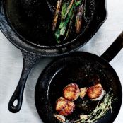 Scallops with Charred Scallions and Marcona Romesco