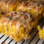 Amish Pumpkin Cinnamon Rolls with Caramel Icing