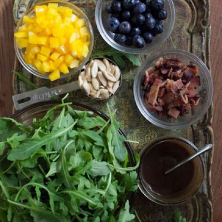 CHICKEN****Arugula, Blueberry and Bacon Salad with Almonds and Balsamic Vinaigrette