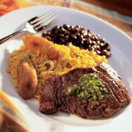 Argentinean Steaks and Yellow Rice With Plantains