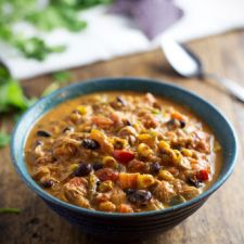 Slow Cooker Chicken Chili with Roasted Corn and Jalapeño