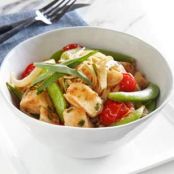 Chicken & Snap Pea Stir-Fry over Angel Hair Pasta