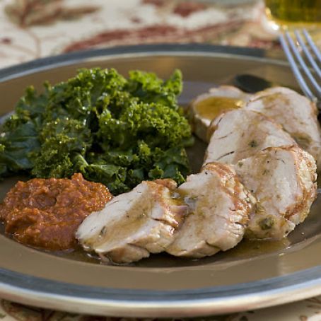 Grilled Pork Tenderloin with Hazelnut Romesco and Fresh Oregano Vinaigrette
