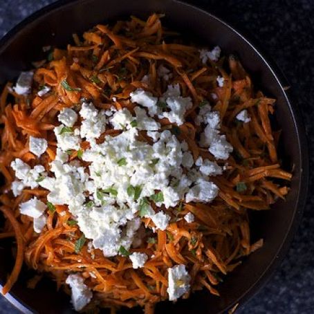 Carrot Salad with Harissa, Feta and Mint