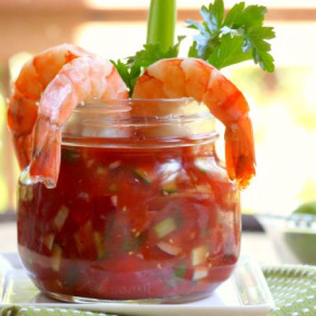 Bloody Mary Gazpacho with Shrimp