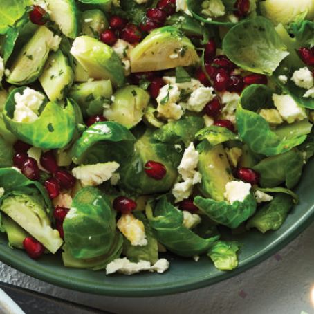 Warm Brussels Sprout Salad with Pomegranate Seeds