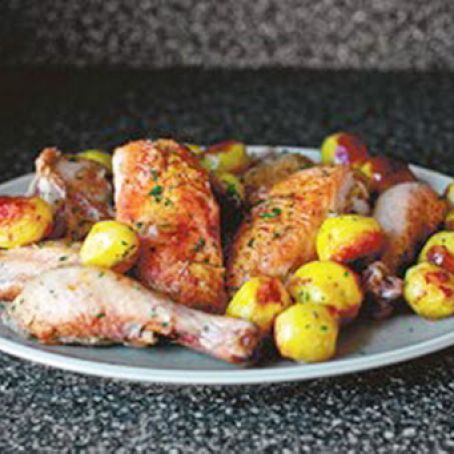 Flat Roasted Chicken with Tiny Potatoes