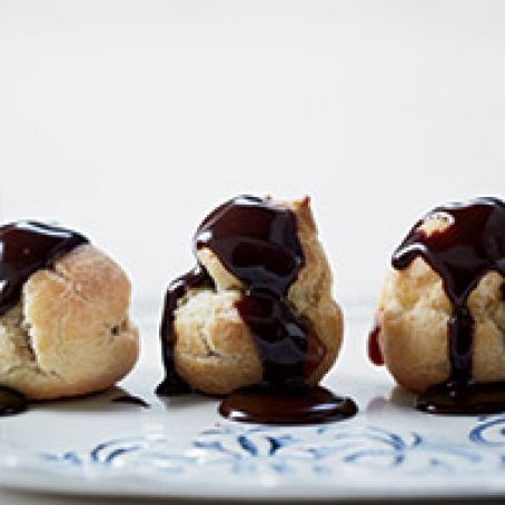 Salted-Caramel Cream Puffs with Warm Chocolate Sauce